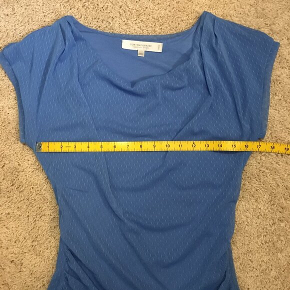 Periwinkle Blue Draping Double Layered Mesh Top - Picture 7 of 11